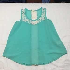 Floral Lace Flowy Blue Tank Top